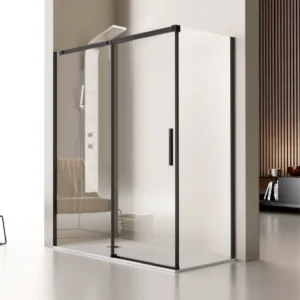 Paroi de douche fixe + Porte coulissante LUNA profil noir mat 165 cm Sans paroi latérale