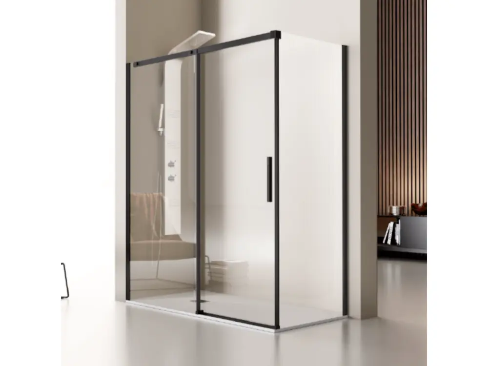 Paroi de douche fixe + Porte coulissante LUNA profil noir mat 165 cm Sans paroi latérale