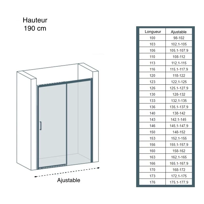 Paroi de douche fixe + porte coulissante TOKIO
