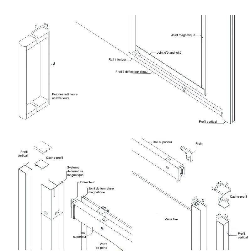 Paroi de douche fixe + porte coulissante TOKIO