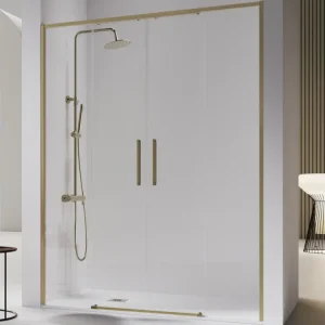 Paroi de douche 2 verres fixes + 2 portes coulissantes DELTA or brossé 177-178 cm