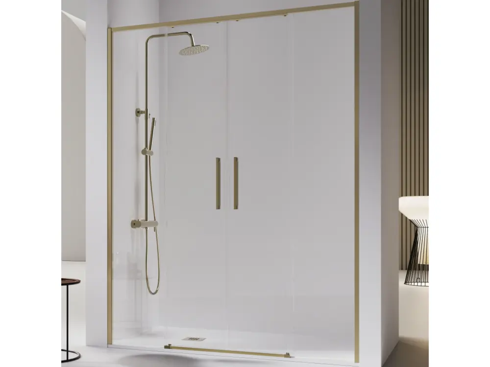 Paroi de douche 2 verres fixes + 2 portes coulissantes DELTA or brossé 177-178 cm
