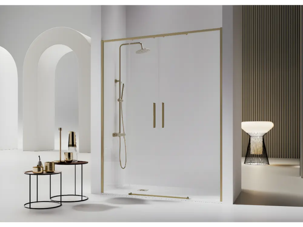 Paroi de douche 2 verres fixes + 2 portes coulissantes DELTA or brossé 177-178 cm
