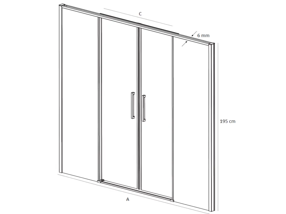 Paroi de douche 2 verres fixes + 2 portes coulissantes DELTA or brossé 177-178 cm