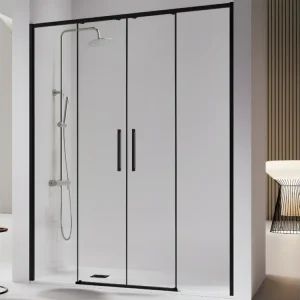 Paroi de douche 2 verres fixes + 2 portes coulissantes DELTA noir mat 173-174 cm