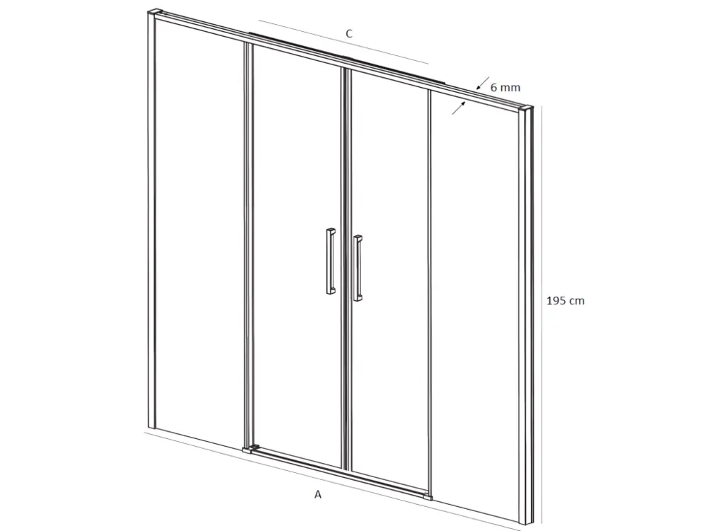 Paroi de douche 2 verres fixes + 2 portes coulissantes DELTA noir mat 173-174 cm
