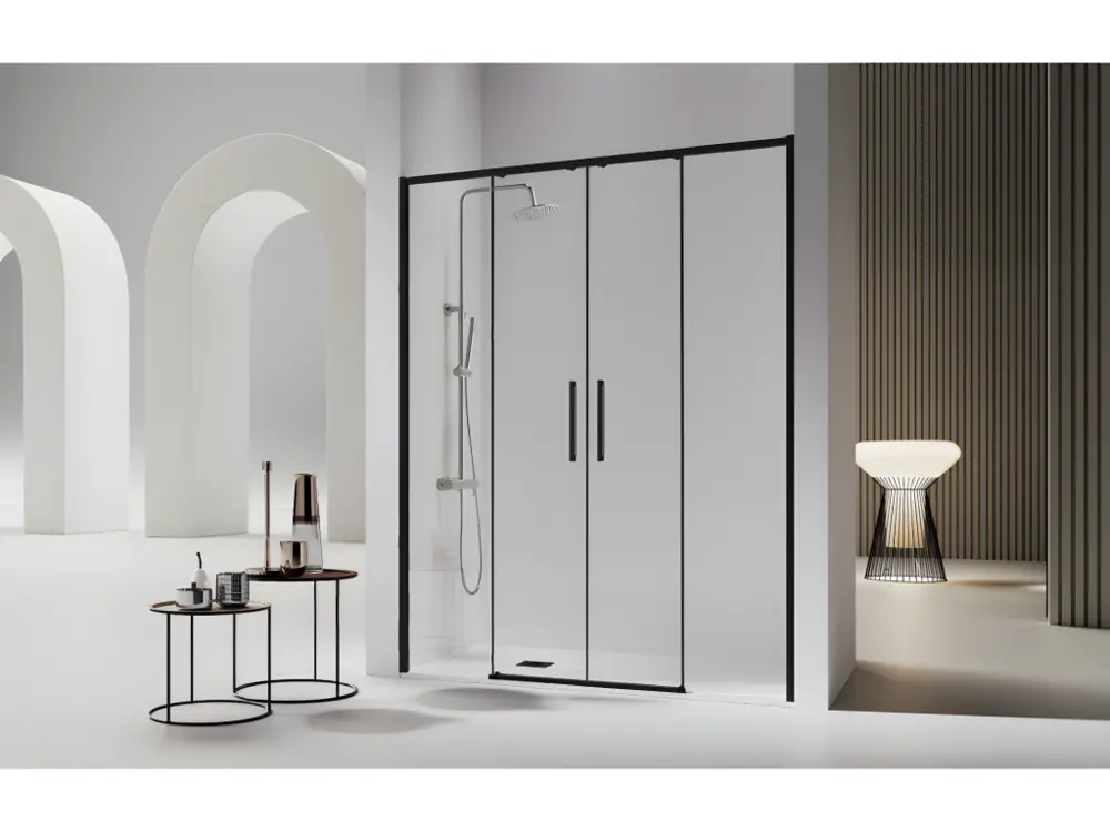 Paroi de douche 2 verres fixes + 2 portes coulissantes DELTA noir mat 173-174 cm