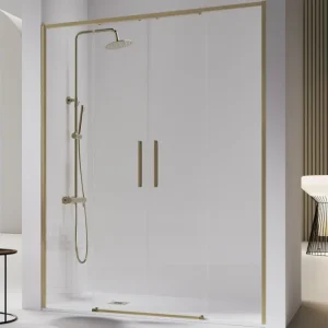 Paroi de douche 2 verres fixes + 2 portes coulissantes DELTA or brossé 149-150 cm