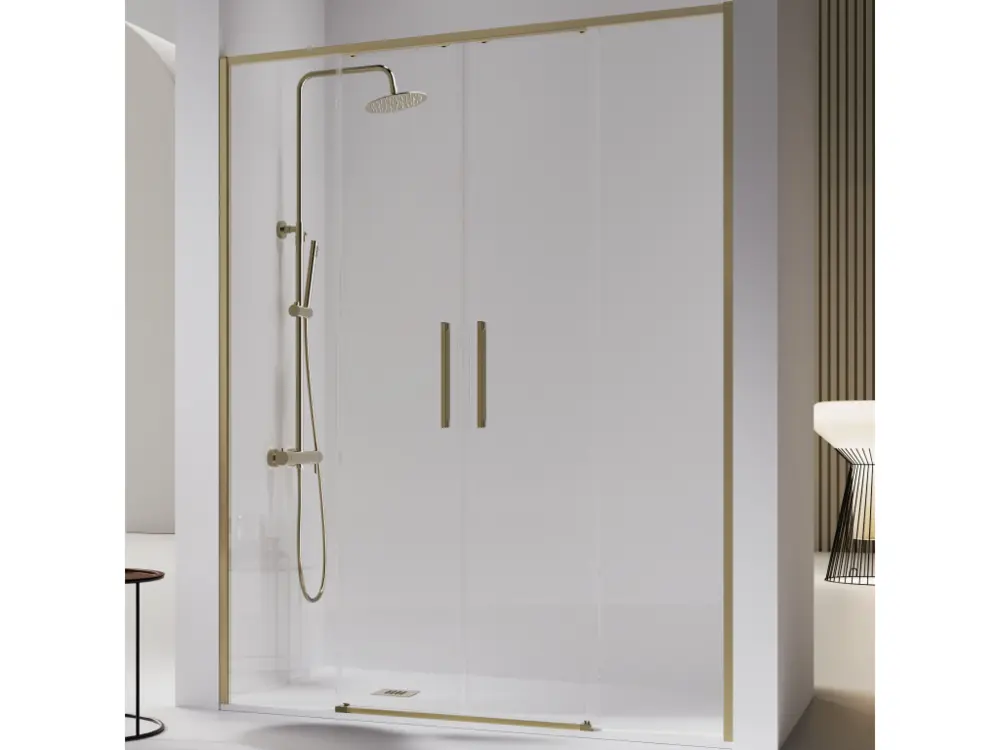 Paroi de douche 2 verres fixes + 2 portes coulissantes DELTA or brossé 149-150 cm