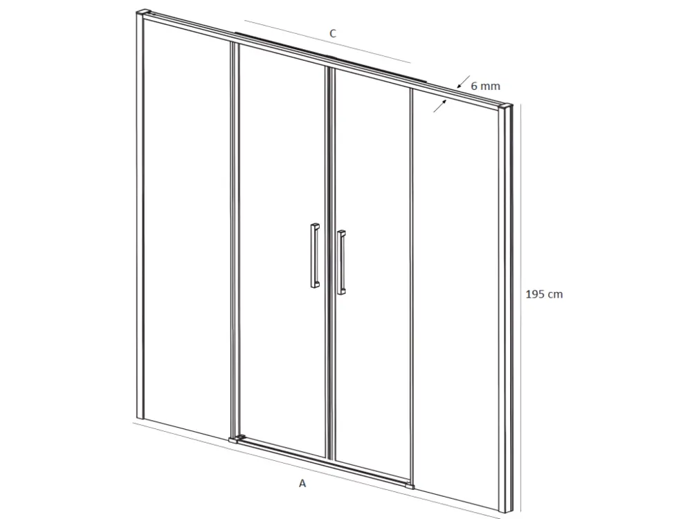 Paroi de douche 2 verres fixes + 2 portes coulissantes DELTA 166-167 cm