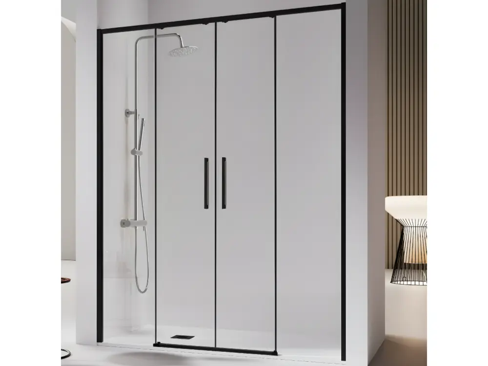 Paroi de douche 2 verres fixes + 2 portes coulissantes DELTA noir mat 174-175 cm