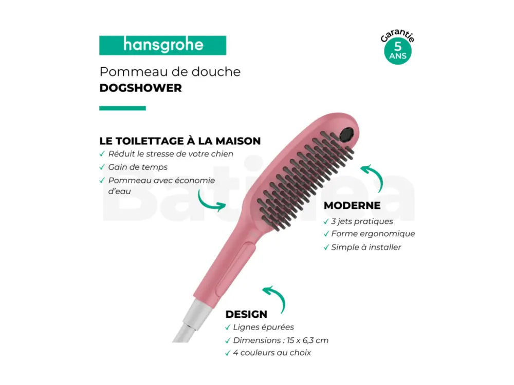 Pommeau de douche pour chien HANSGROHE DogShower 3 jets Rose avec Flexible 1,5 m