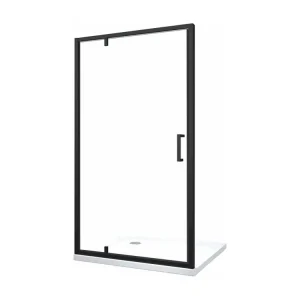 Porte de douche à ouverture battante roto-translante avec pivots asymétriques, cadre noir mat réversible Cm 96-99 H 200