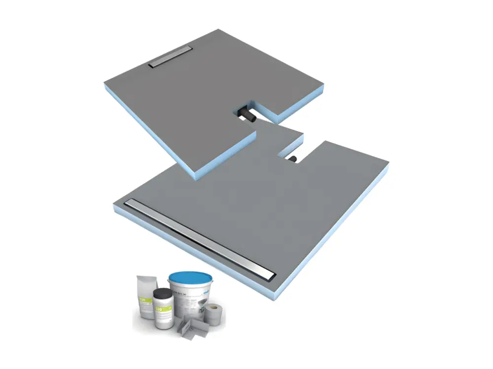 Receveur à carreler 120 x 80 cm WEDI Fundo Plano Linea écoulement linéaire & bonde intégrée + kit d'étanchéité