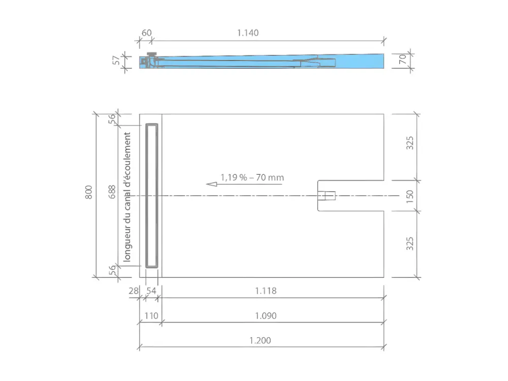 Receveur à carreler 120 x 80 cm WEDI Fundo Plano Linea écoulement linéaire & bonde intégrée + kit d'étanchéité