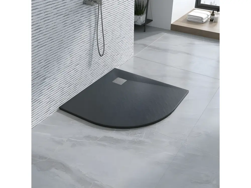 Receveur de douche 100X100 cm semi-circulaire ligne Vulcano extra fin anthracite en résine synthétique et poudre de marbre...