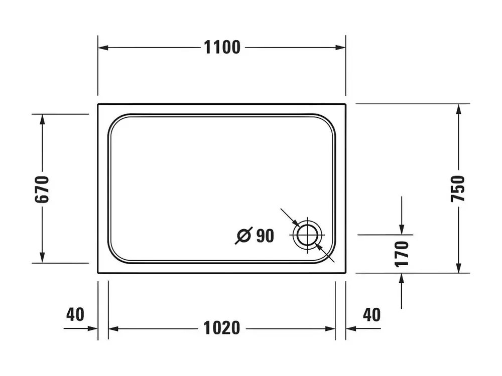 Receveur de douche 110 x 75 DURAVIT D-Code