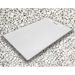 Receveur de douche 140X100 cm Blanc Vulcano Line PLUS en résine et poudre de marbre avec grille latérale en résine de marbre
