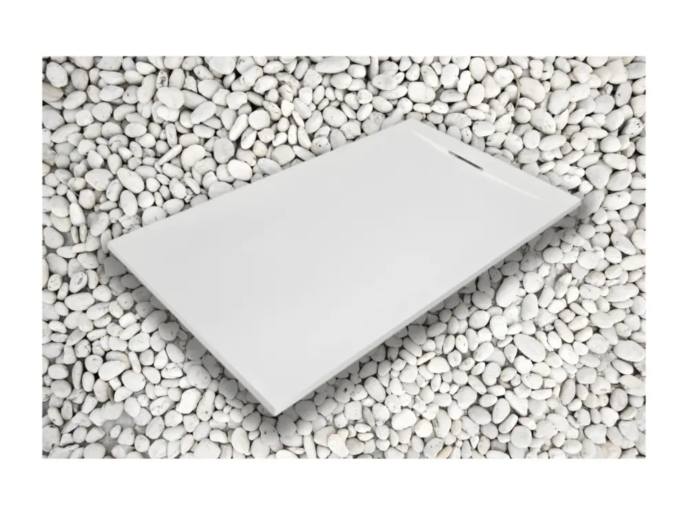 Receveur de douche 170X95 cm Blanc Vulcano Line PLUS en résine et poudre de marbre avec grille latérale en résine de marbre