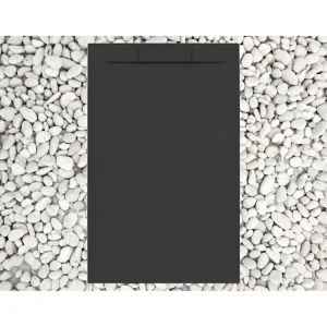 Receveur de Douche 75X105 cm Noir Ligne Vulcano PLUS En Résine et Poudre de Marbre Avec Grille Latérale EN RÉSINE DE MARBRE