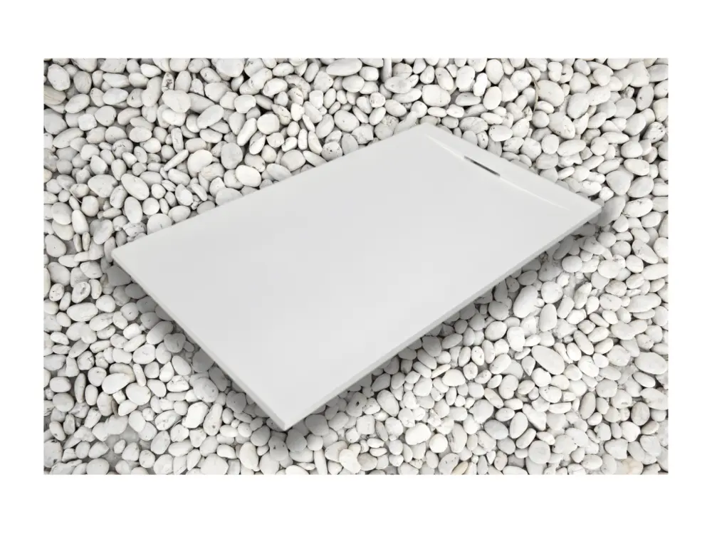 Receveur de douche 75X185 cm Blanc Vulcano Line PLUS en résine et poudre de marbre avec grille latérale en résine de marbre