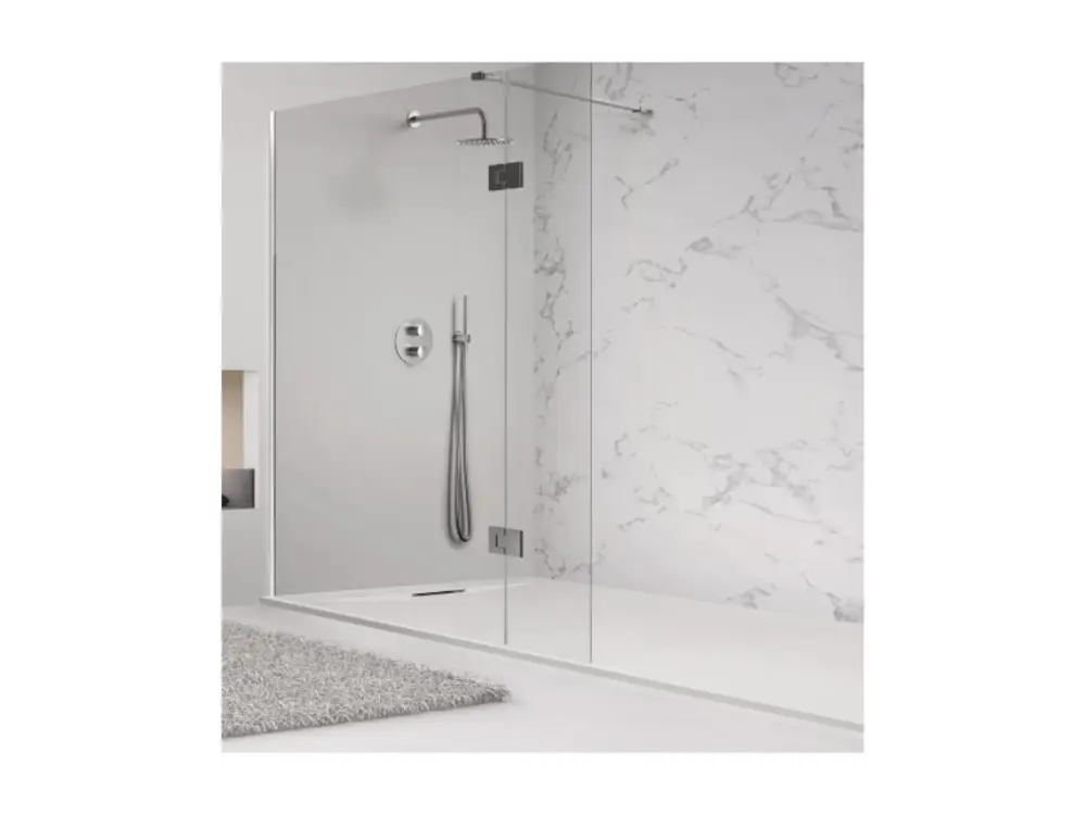 Receveur de douche 75X185 cm Blanc Vulcano Line PLUS en résine et poudre de marbre avec grille latérale en résine de marbre