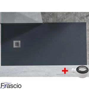 Receveur de Douche 80X160 cm Ligne Vulcano Extra Fin Couleur Anthracite En Résine Synthétique et Poudre de Marbre Avec Vid...