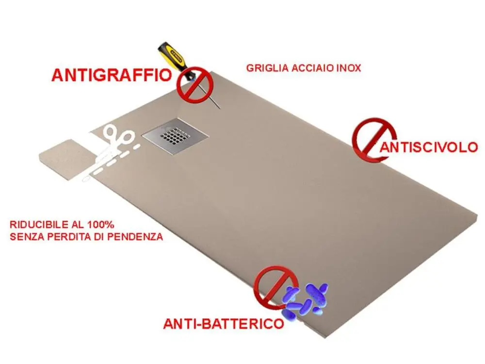 Receveur de Douche 90X100 cm Ligne Vulcano Extra Slim Couleur Gris Profond Ral 7005 En Résine Synthétique et Poudre de Mar...