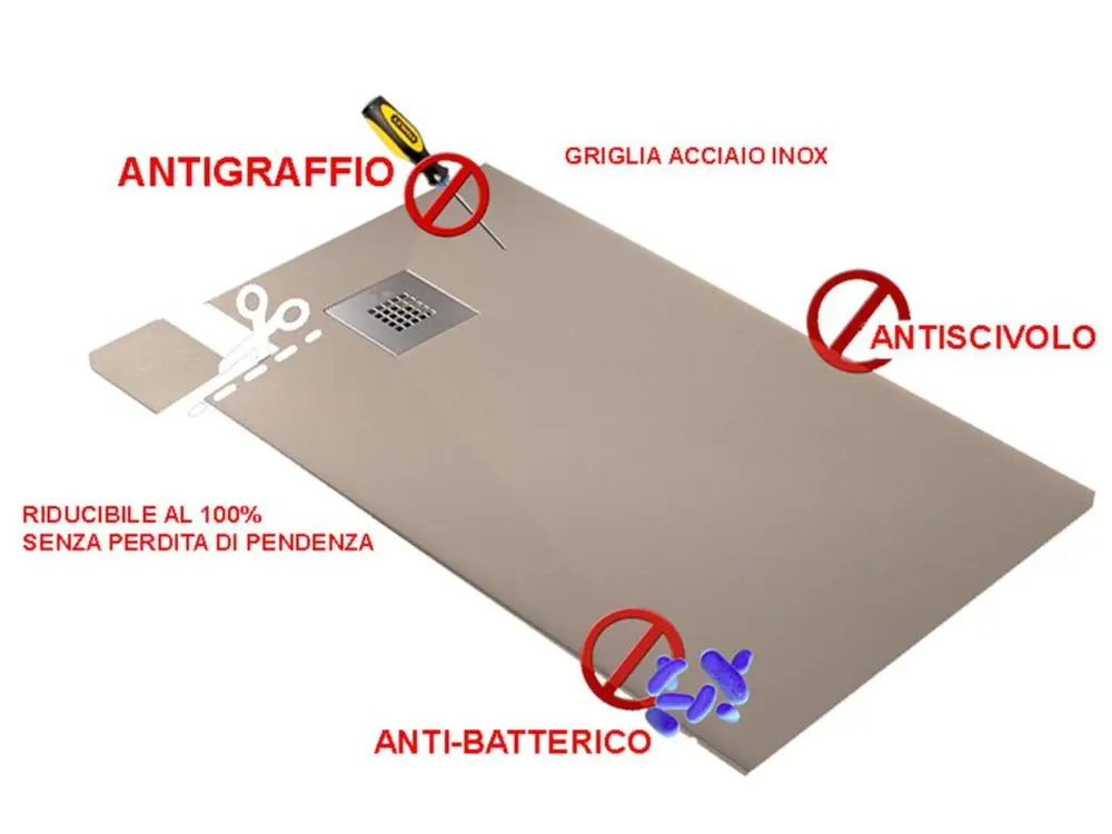 Receveur de Douche 90X170 cm Ligne Vulcano Extra Mince Couleur Gris Foncé Ral 7005 En Résine Synthétique et Poudre de Marb...