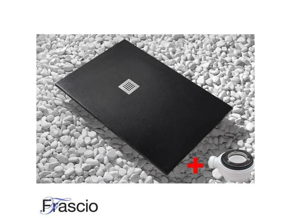 Receveur de Douche 90X175 cm Vulcano Line Extra Élancé Noir En Résine Synthétique et Poussière de Marbre Avec Vidage Gratuit