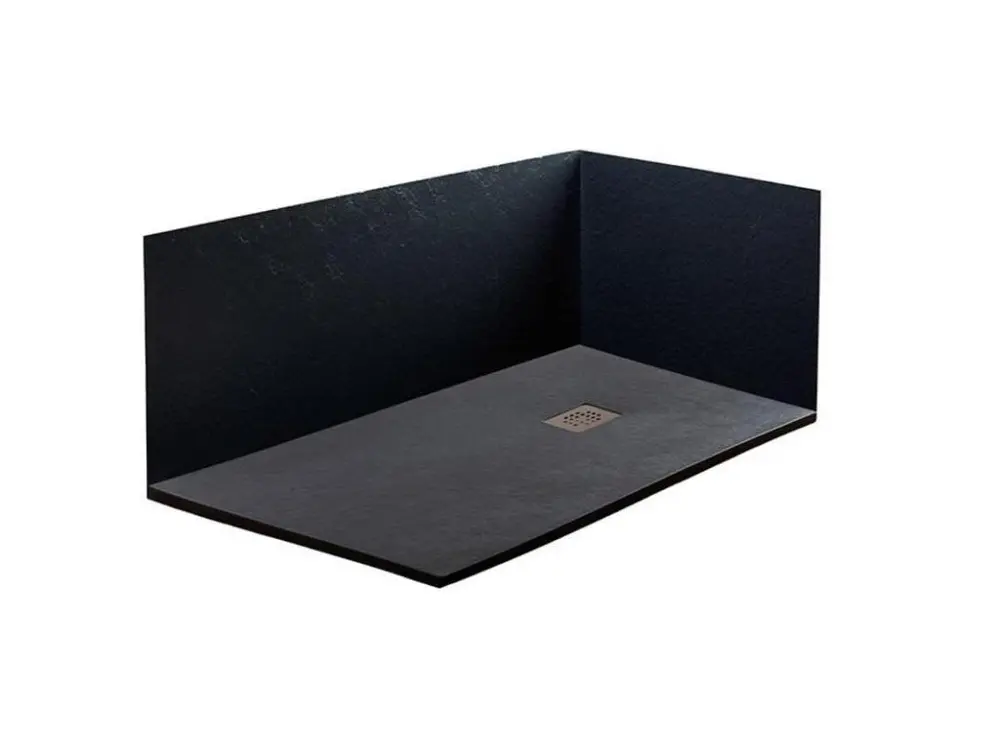 Receveur de Douche 90X175 cm Vulcano Line Extra Élancé Noir En Résine Synthétique et Poussière de Marbre Avec Vidage Gratuit
