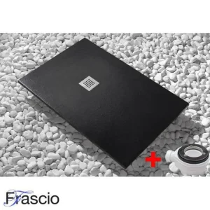 Receveur de Douche 90X90 cm Vulcano Line Extra Élancé Noir En Résine Synthétique et Poudre de Marbre Avec Vidange Libre