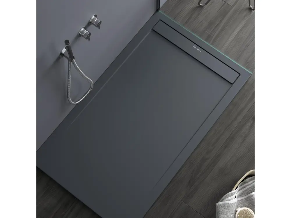 Receveur de douche Anthracite, finition Lisse Stone AUTONOME, grille de couleur - 100 x 90 cm