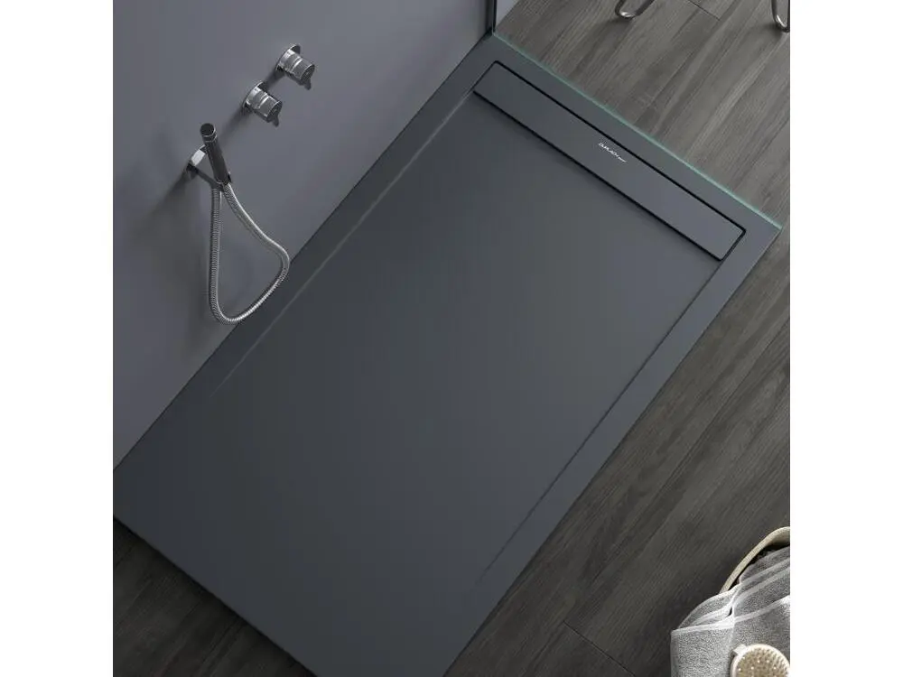Receveur de douche Anthracite, finition Lisse Stone ÉVOLUÉ, grille de couleur - 110 x 90 cm
