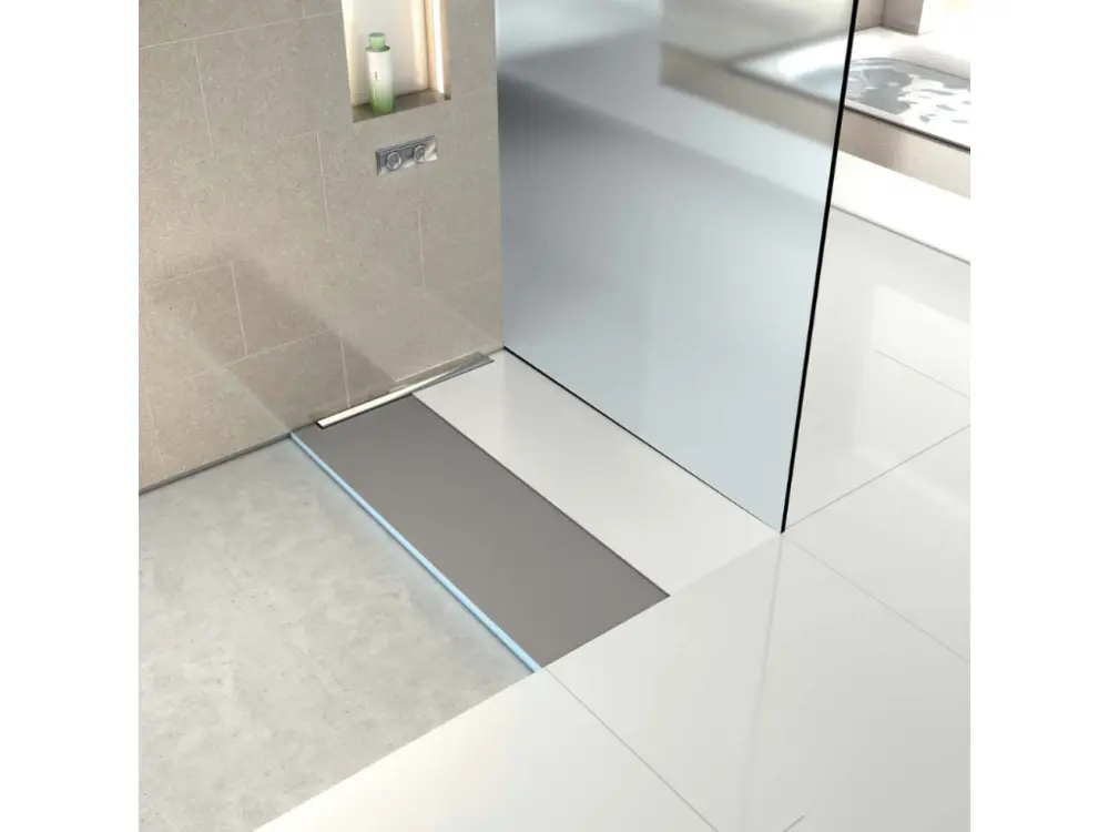 Receveur de douche à carreler 120 x 100 cm WEDI Fundo Riolito Neo avec écoulement vertical + barrette de finition 70 cm