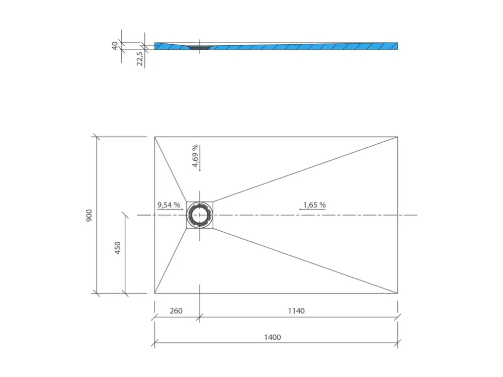 Receveur de douche à carreler 140 x 90 WEDI Fundo Primo rectangle écoulement excentré + kit d'étancheité