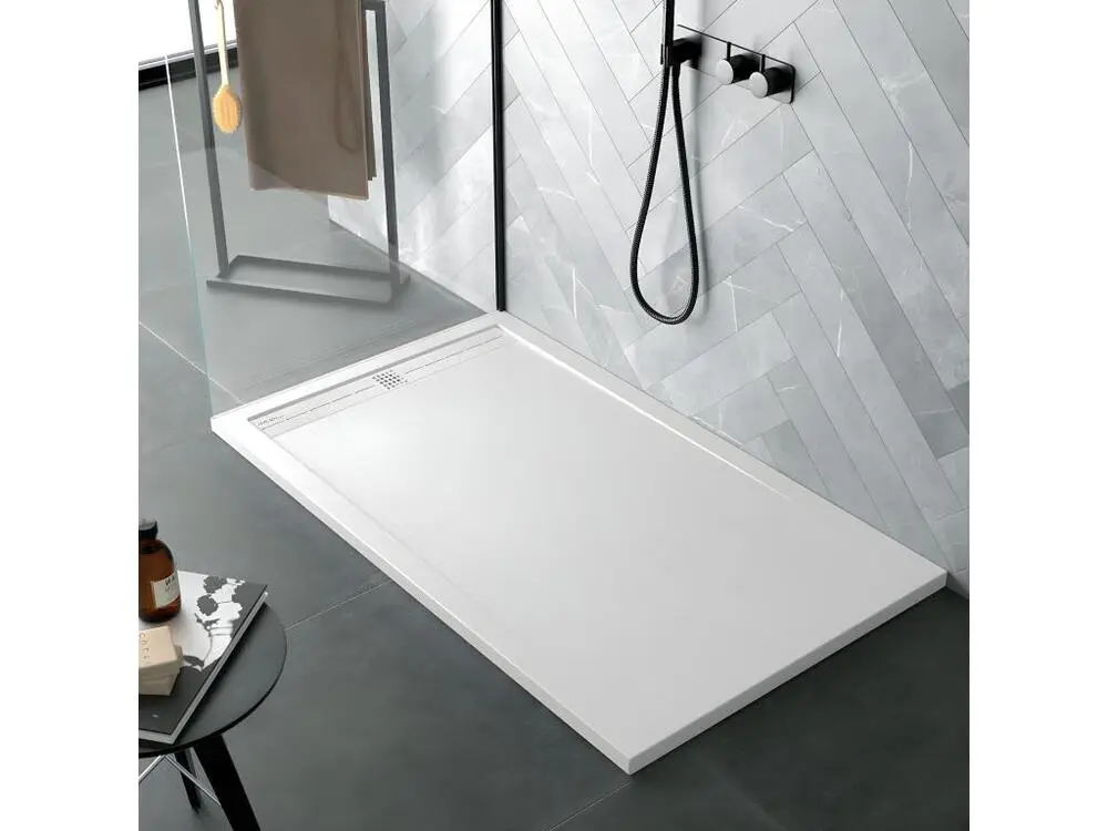 Receveur de douche Gris 7035, finition Ardoise Stone CACH, grille de couleur - 90 x 90 cm