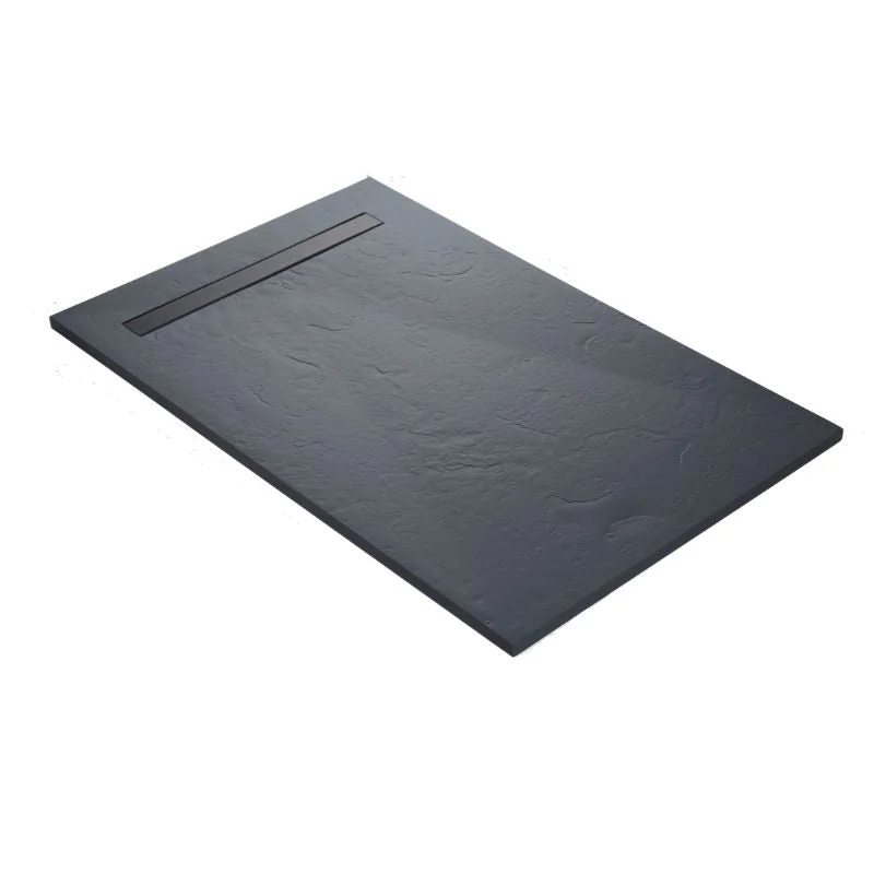 Receveur résine 120x80cm extra-plat MARMOX RC12080LITE-7015-LINE - Grille caniveau excentrée - Gris imitation ardoise