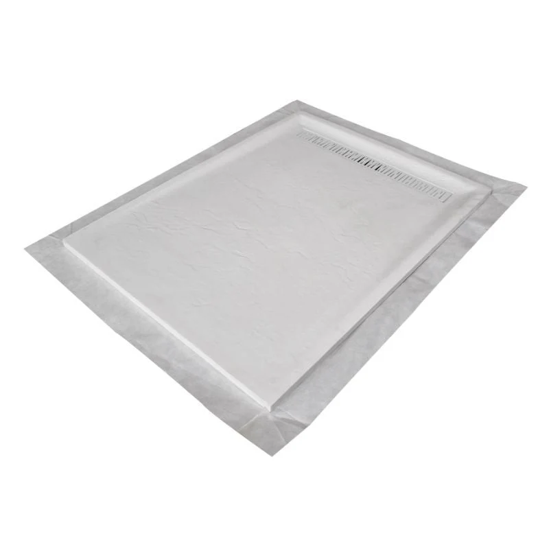 Receveur résine 120x80cm MARMOX RC12080SLATE-9010-LINE - Grille caniveau excentrée - Plein surface - Blanc imitation ardoise