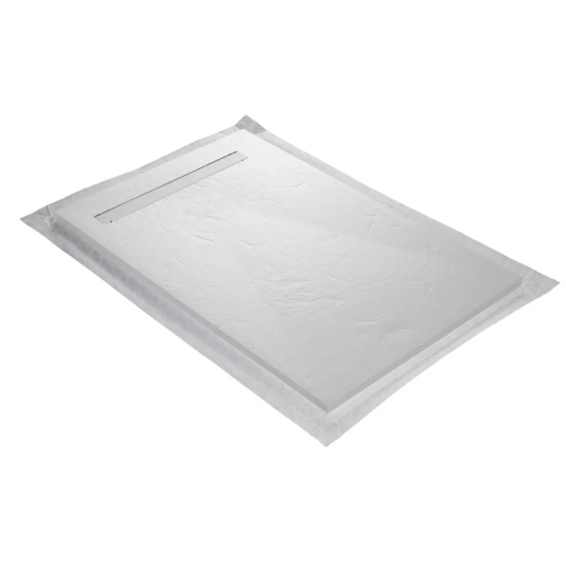 Receveur résine 140x90cm extra-plat MARMOX RC14090LITE-9010-LINE - Grille caniveau excentrée - Blanc imitation ardoise