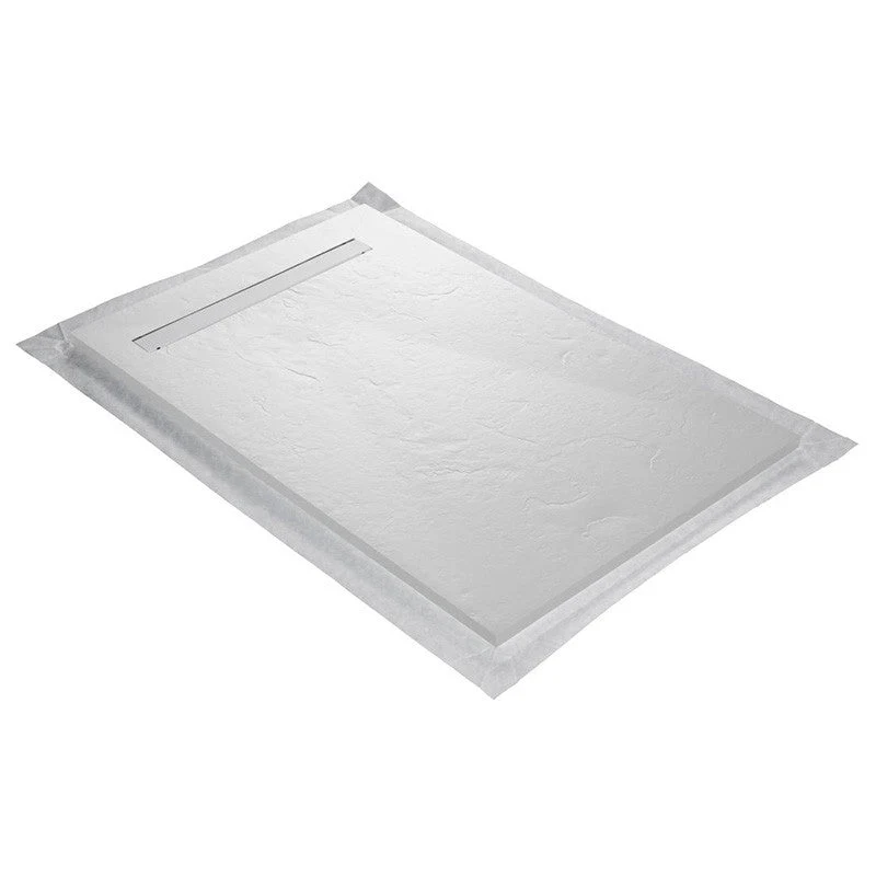 Receveur résine 150x100cm MARMOX RC150100SLATE-9010-LINE - Grille caniveau excentrée - Simple surface - Blanc imitation ar...