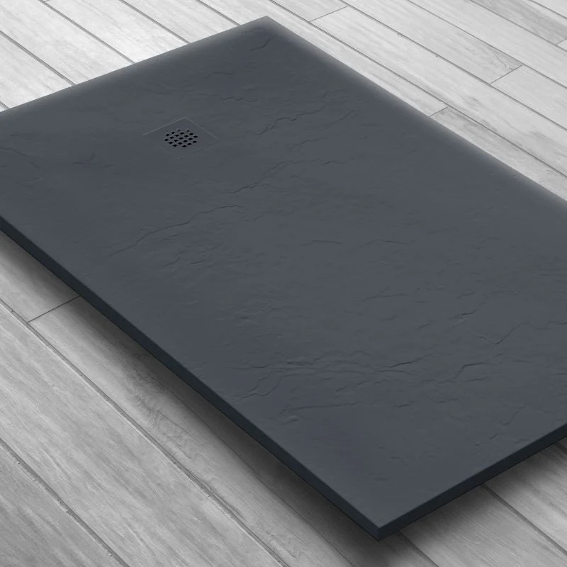Receveur résine 160x90cm MARMOX RC16090SLATE-7015 - Grille carrée excentrée - Uni surface - Gris imitation ardoise