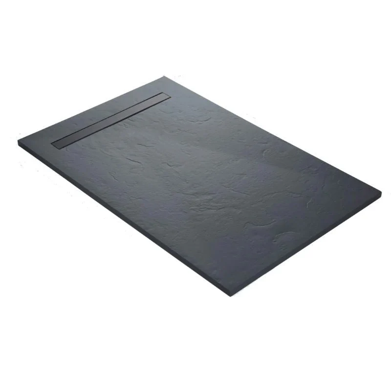 Receveur résine MARMOX imitation marbre noir - grille caniveau excentrée