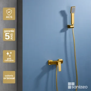 Robinet à levier unique Mitigeur de Douche anti-calcaire Or Brossé IMEX Sanizéo ART BDAR025-5OC
