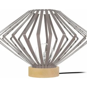 Douille à baïonnette Lampe poser,bois conique métal taupe 34 cm.