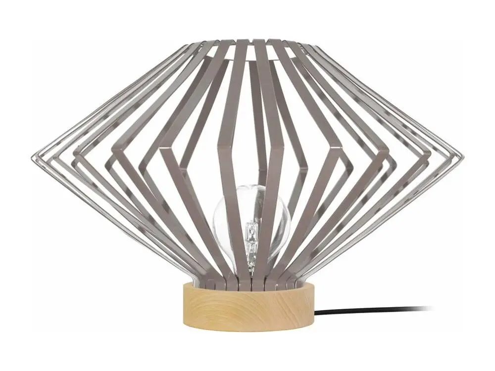 Douille à baïonnette Lampe poser,bois conique métal taupe 34 cm.