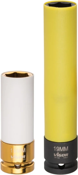 Douille pour boulonneuse VIGOR 150 mm carrée creuse 125 mm (1/2 pouce) profil à six pans extérieurs 19 mm V5931 choisir à...