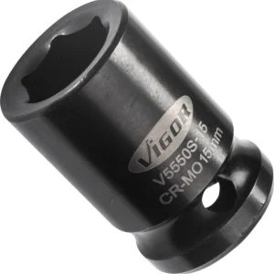 Douille pour boulonneuse VIGOR courte carrée creuse 125 mm (1/2 pouce) profil à six pans extérieurs 15 mm V5550S-15 se pro...