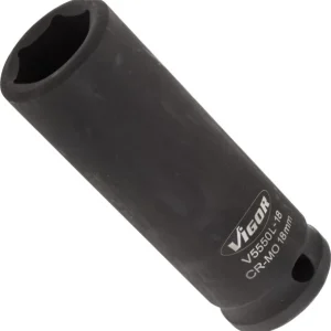 Douille pour boulonneuse VIGOR longue carrée creuse 125 mm (1/2 pouce) profil à six pans extérieurs 18 mm V5550L-18 comman...
