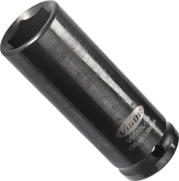 Douille pour boulonneuse VIGOR longue carrée creuse 125 mm (1/2 pouce) profil à six pans extérieurs 19 mm V5550L-19 magasi...